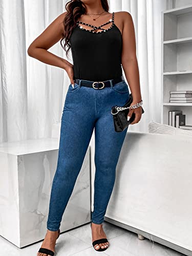 WDIRARA Rhinestone Crisscross Goddess Cami Top Black