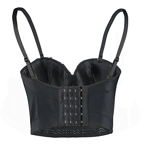 ELLACCI Pearls Beaded Bustier Corset Crop Top Black