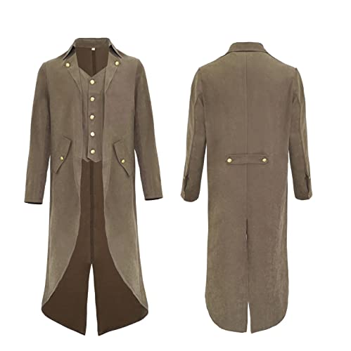 Brown Steampunk Frock Coat for Men (Large)