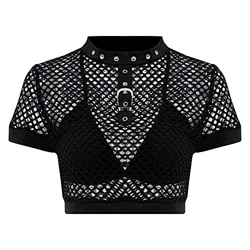 Women's Fishnet Buckle Crop Top 