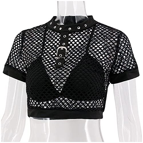 Women's Fishnet Buckle Crop Top 