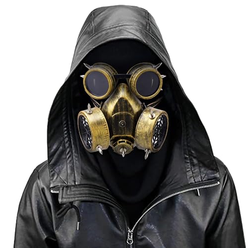 Retro Steampunk Gas Mask with Goggles & Metal Rivets
