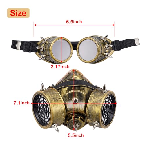 Retro Steampunk Gas Mask with Goggles & Metal Rivets