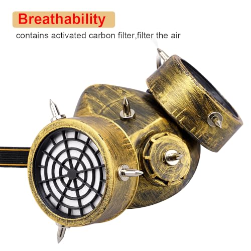 Retro Steampunk Gas Mask with Goggles & Metal Rivets