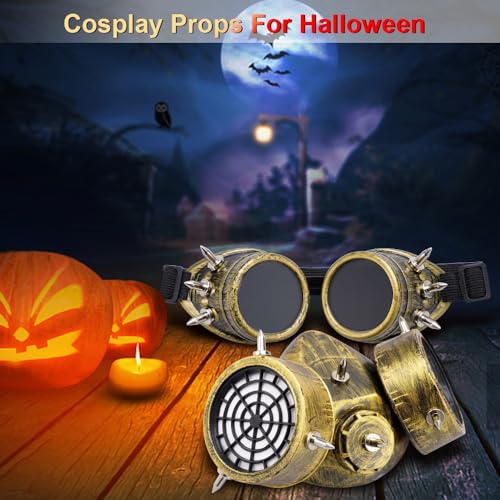 Retro Steampunk Gas Mask with Goggles & Metal Rivets