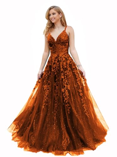 PEIYJYUSP Burnt Orange Lace Wedding Ball Gown