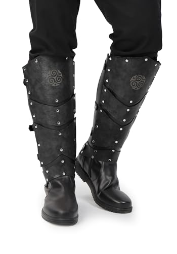 Black Faux Leather Medieval Leg Armor Boot Covers