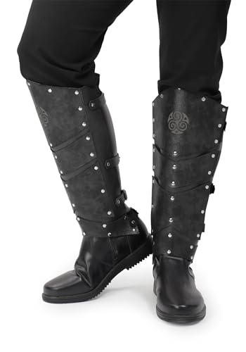 Black Faux Leather Medieval Leg Armor Boot Covers