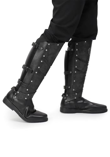 Black Faux Leather Medieval Leg Armor Boot Covers