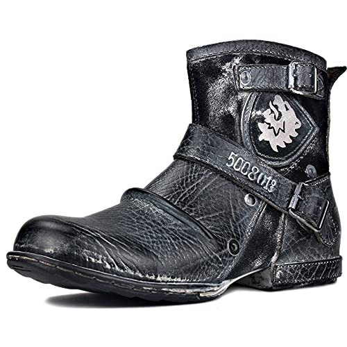 Fantasy Zipper-Up Leather Moto Boots - Snow Black