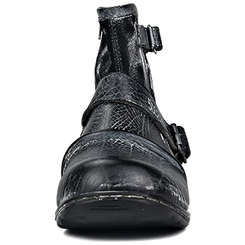Fantasy Zipper-Up Leather Moto Boots - Snow Black