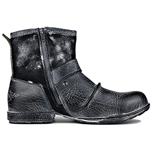 Fantasy Zipper-Up Leather Moto Boots - Snow Black