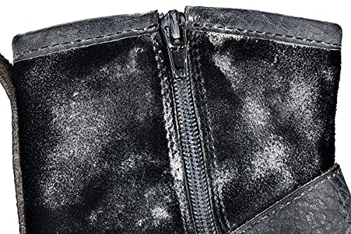 Fantasy Zipper-Up Leather Moto Boots - Snow Black