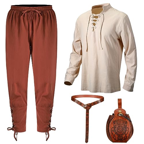 Men's Pirate Costume Set with Shirt, Pants, Belt