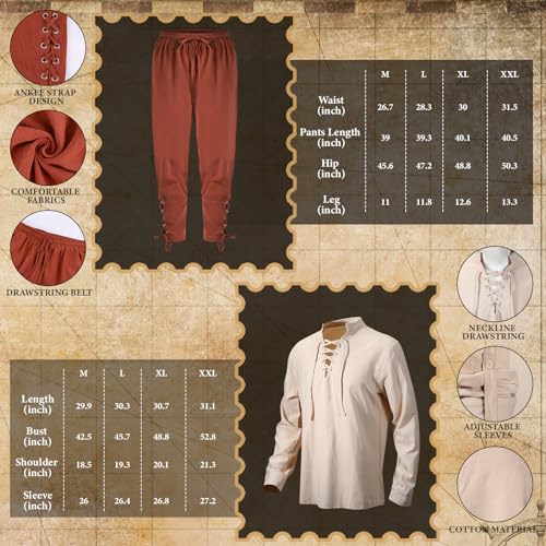 Men's Pirate Costume Set with Shirt, Pants, Belt