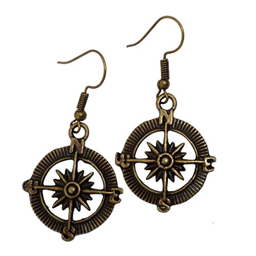Nautical Pirate Compass Earrings Pendant Set Antique Style