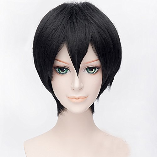 Hitele Men's Black Short Straight Hair Wig for Cosplay