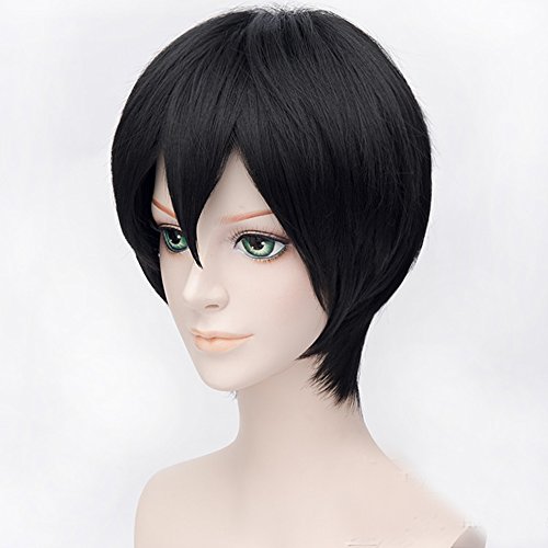 Hitele Men's Black Short Straight Hair Wig for Cosplay