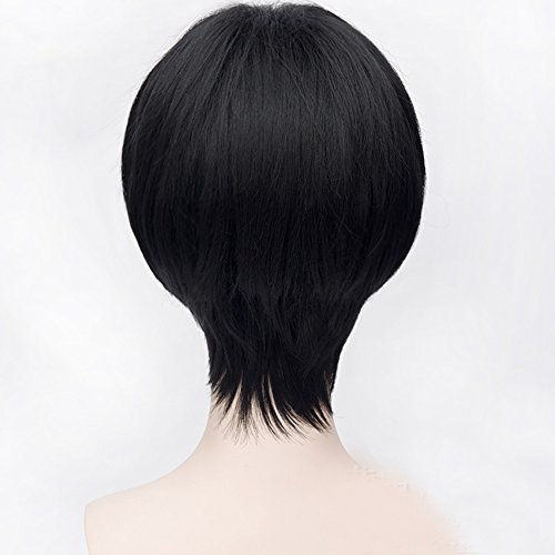 Hitele Men's Black Short Straight Hair Wig for Cosplay