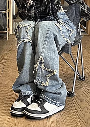 Womens Star Print Gradient Ripped Jeans