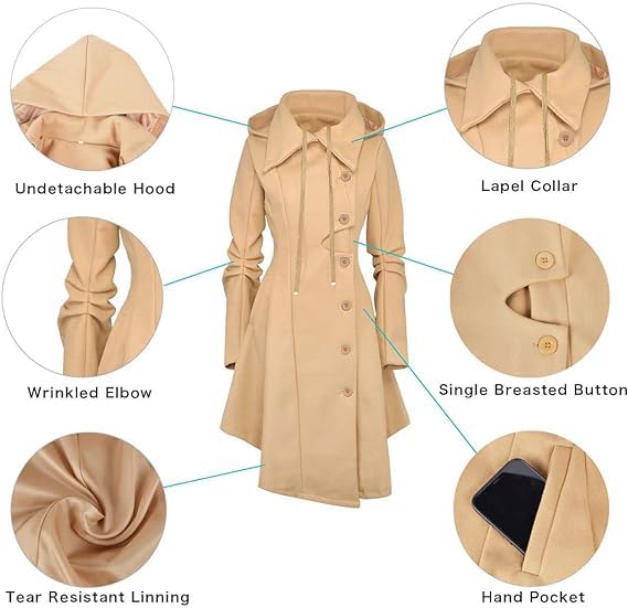 Gothic Wool Blend Trench Coat Fantasy Fashion Women's