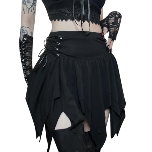 Black Gothic Bandage Skirt - High Waist A-line