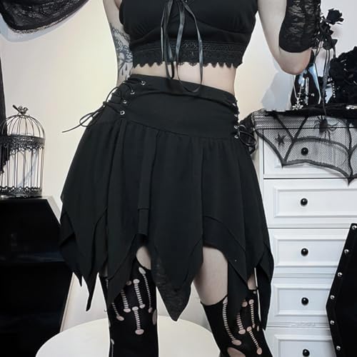 Black Gothic Bandage Skirt - High Waist A-line