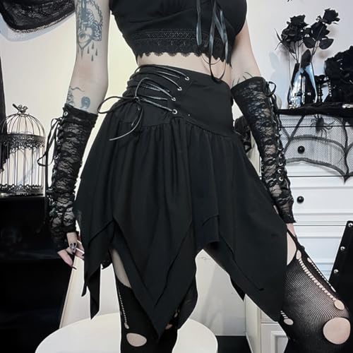 Black Gothic Bandage Skirt - High Waist A-line
