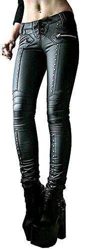 Mid Rise Lace Up Faux Leather Skinny Pants