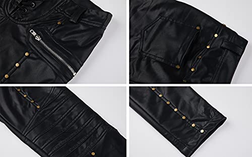 Mid Rise Lace Up Faux Leather Skinny Pants