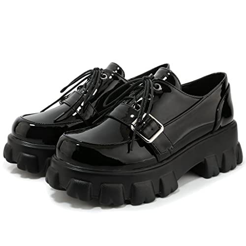 Platform Goth Buckle Shoes, Black