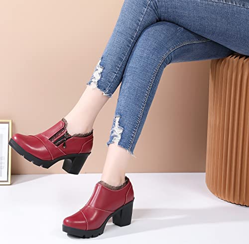 DADAWEN Women's Wine Red Lace Platform Oxfords