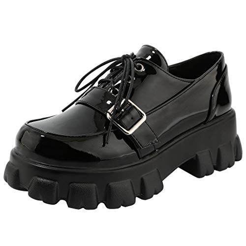 Platform Goth Buckle Shoes, Black