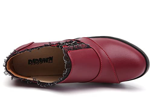 DADAWEN Women's Wine Red Lace Platform Oxfords