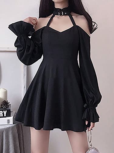 ZZEQYG Gothic Lolita Off-Shoulder Halter Party Dress Black