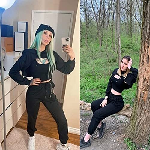 Black Long Sleeve Crop Top Hoodie for Women