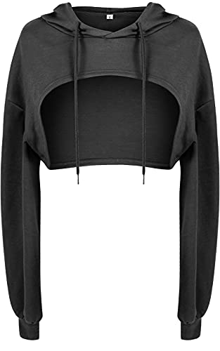 Black Long Sleeve Crop Top Hoodie for Women