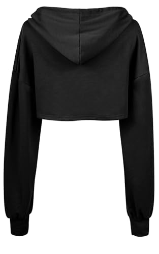 Black Long Sleeve Crop Top Hoodie for Women