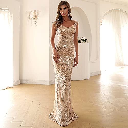 Gold Sequin Goddess Maxi Dress for Women