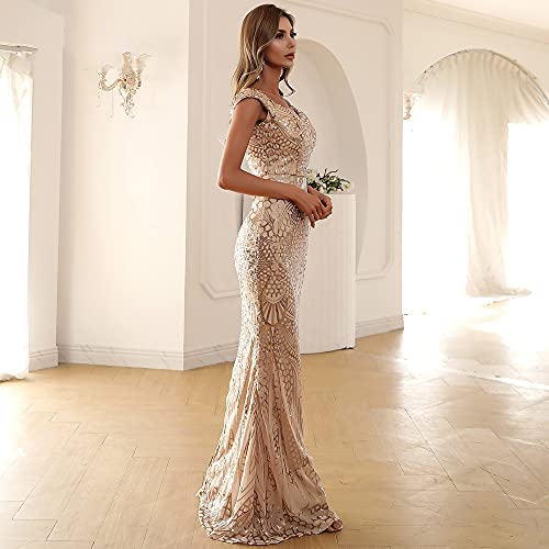 Gold Sequin Goddess Maxi Dress for Women