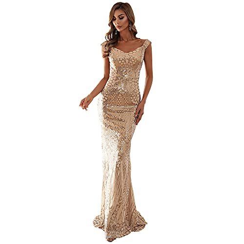 Gold Sequin Goddess Maxi Dress for Women