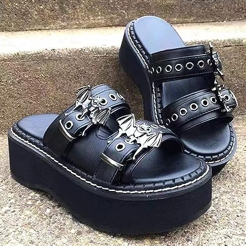 Gothic Platform Sandals with Bat Design, Sizes 5.5-11