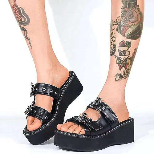 Gothic Platform Sandals with Bat Design, Sizes 5.5-11