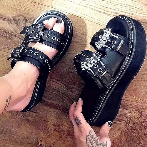 Gothic Platform Sandals with Bat Design, Sizes 5.5-11