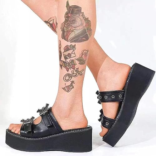 Gothic Platform Sandals with Bat Design, Sizes 5.5-11