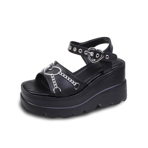 Gothic Ankle Strap Platform Wedge Sandals