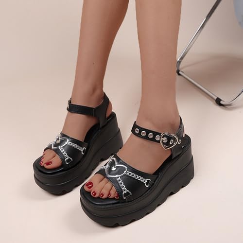 Gothic Ankle Strap Platform Wedge Sandals