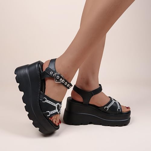 Gothic Ankle Strap Platform Wedge Sandals