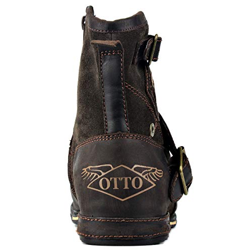 Brown Leather Moto Boots with Zipper-up for Men
