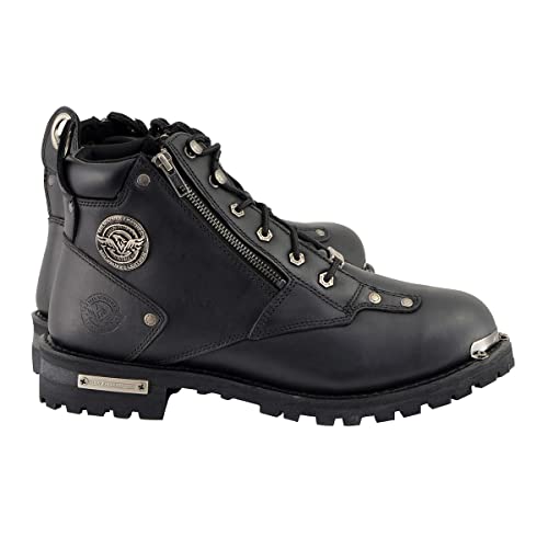 Men's Black Leather Lace-Up Motorcycle Boots - Size 10.5